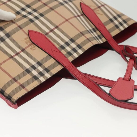 BURBERRY Nova Check Tote Bag PVC Beige Pink gold Auth - Picture 6 of 15